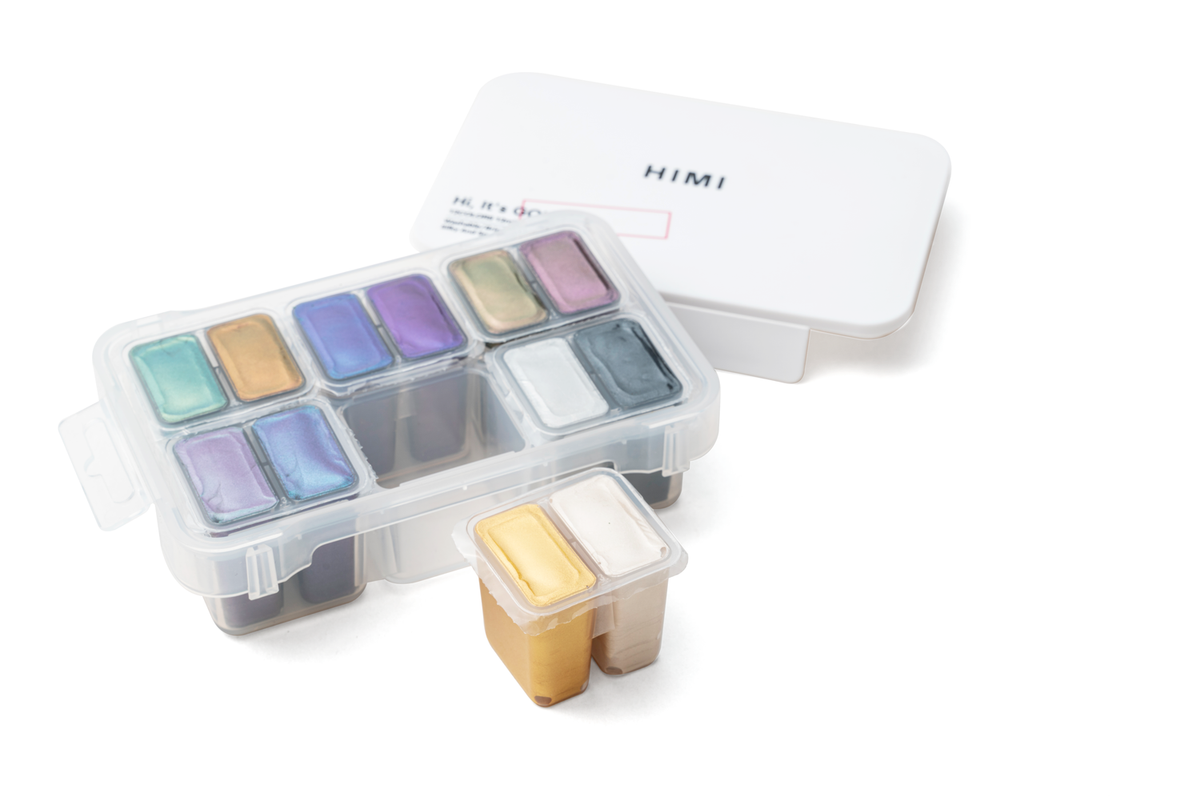 HIMI Twin Cup Jelly Gouache Paint Set 12 x 12ml - 8 Chameleon + 4 Metallic