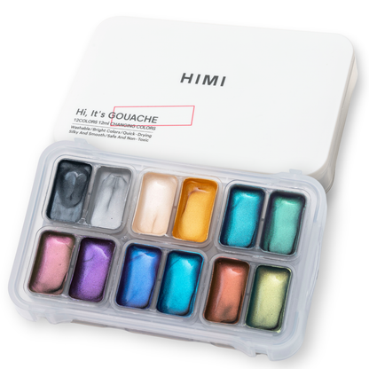 HIMI Twin Cup Jelly Gouache Paint Set 12 x 12ml - 8 Chameleon + 4 Metallic