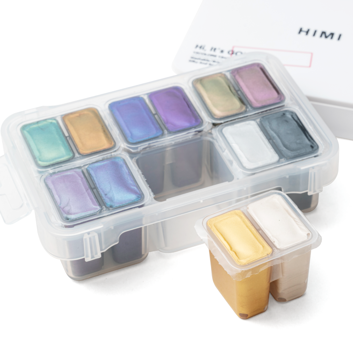 HIMI Twin Cup Jelly Gouache Paint Set 12 x 12ml - 8 Chameleon + 4 Metallic