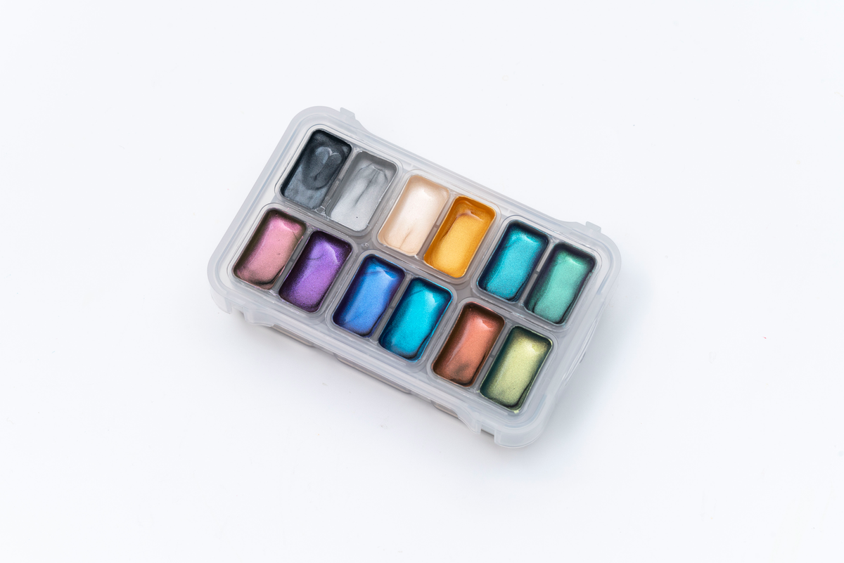 HIMI Twin Cup Jelly Gouache Paint Set 12 x 12ml - 8 Chameleon + 4 Metallic