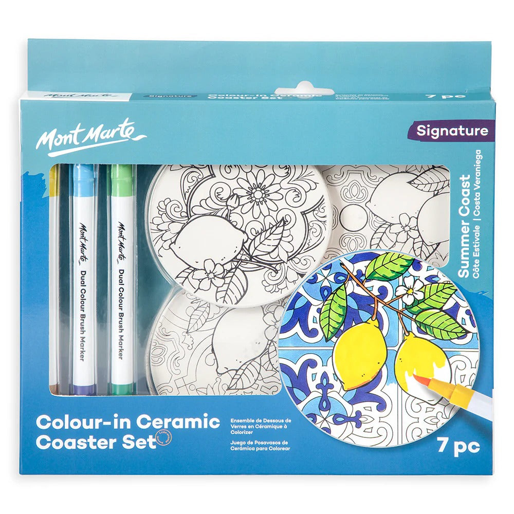 Mont Marte Colour-In Ceramic Coaster Set 7pc