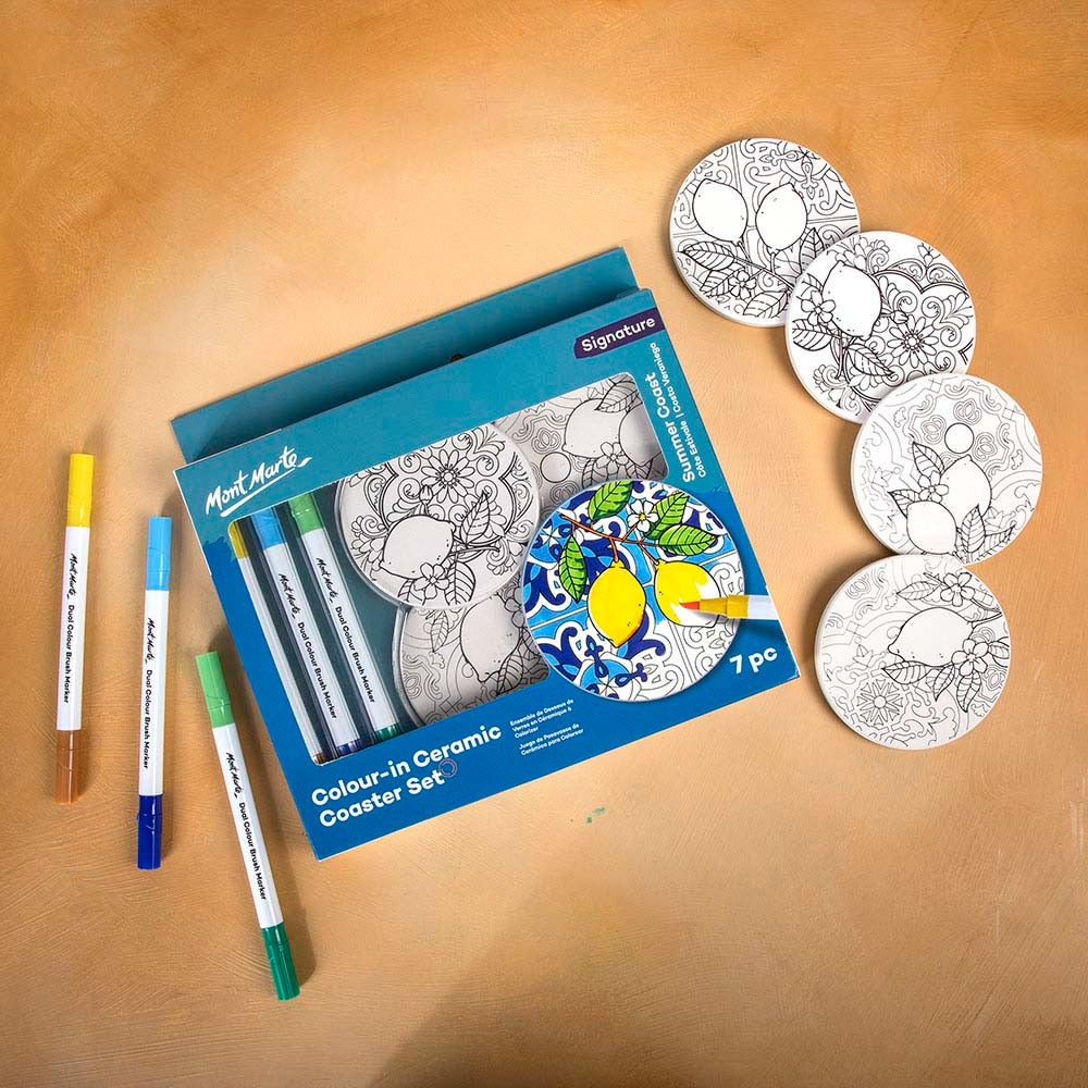 Mont Marte Colour-In Ceramic Coaster Set 7pc