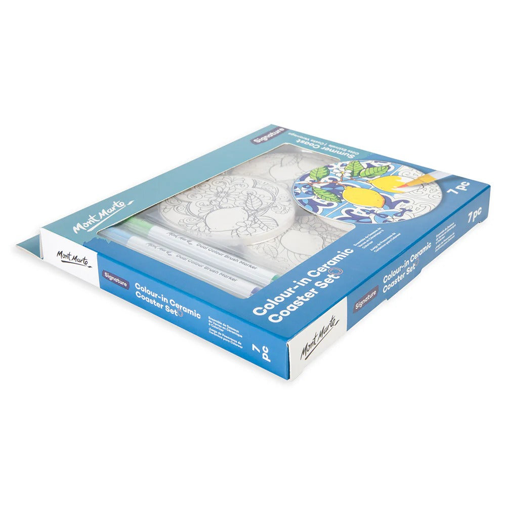Mont Marte Colour-In Ceramic Coaster Set 7pc