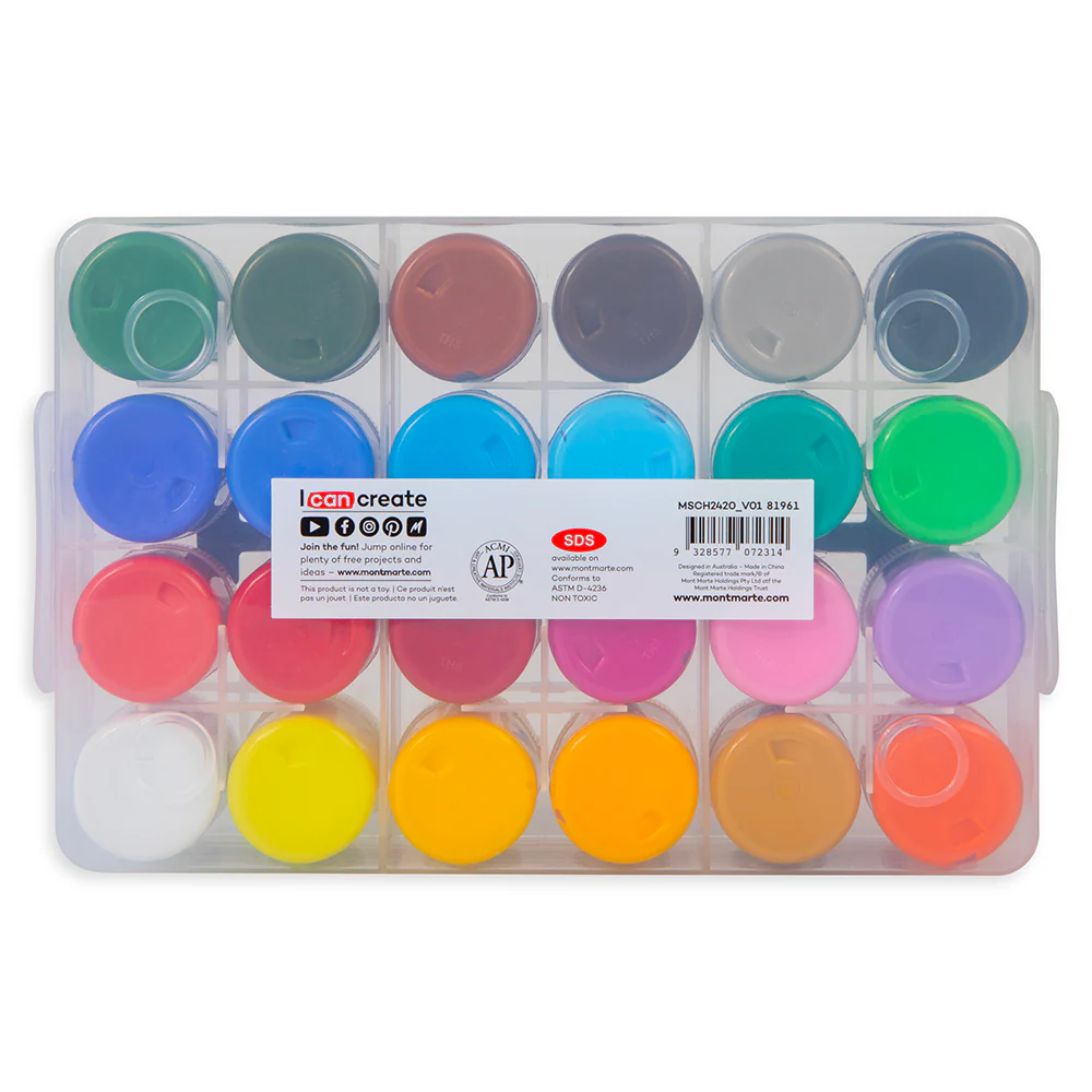 Mont Marte Acrylic Colour Paint Set 24pc x 20ml - Clear Case