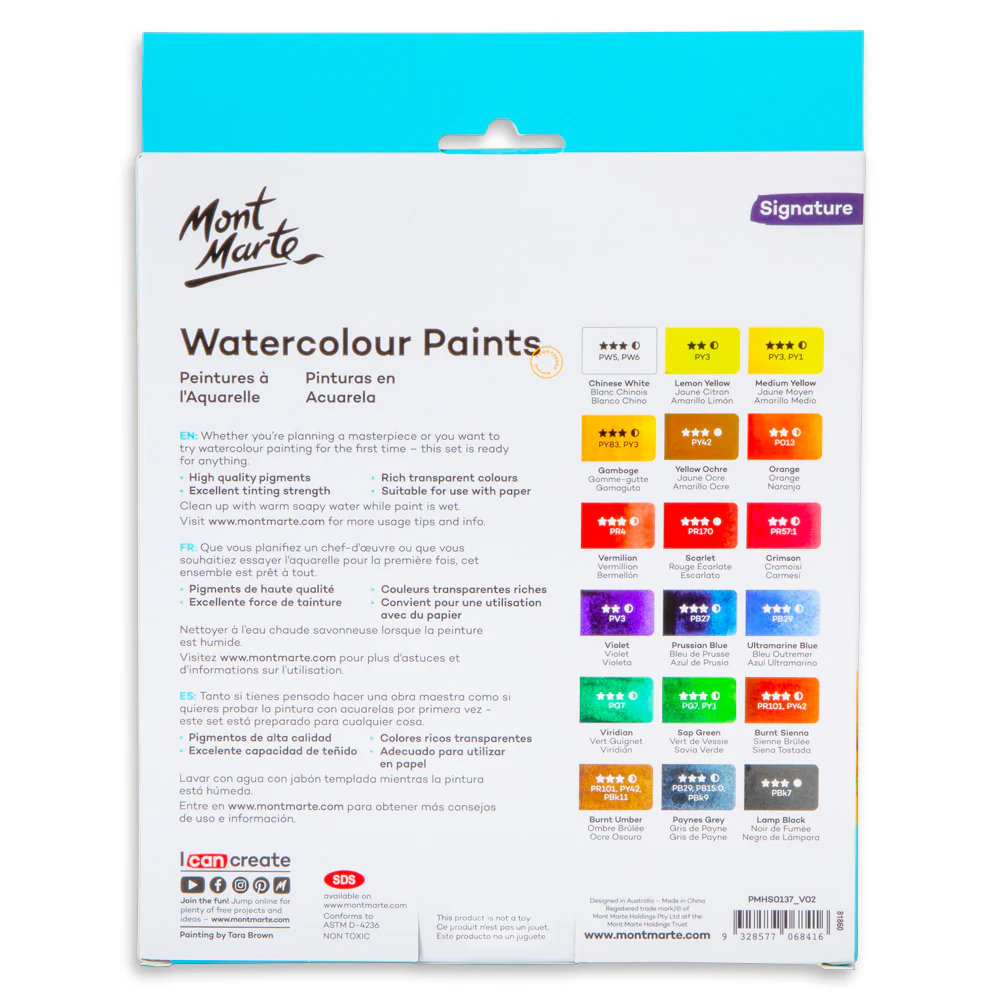 Mont Marte Watercolour Paint Set 18pc x 12ml