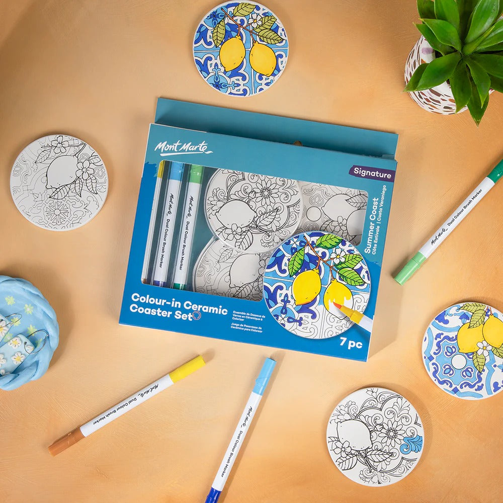 Mont Marte Colour-In Ceramic Coaster Set 7pc