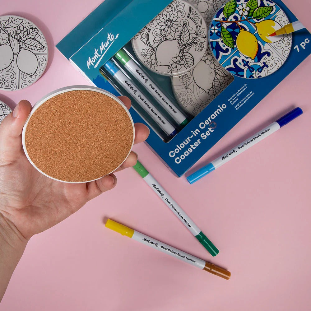 Mont Marte Colour-In Ceramic Coaster Set 7pc