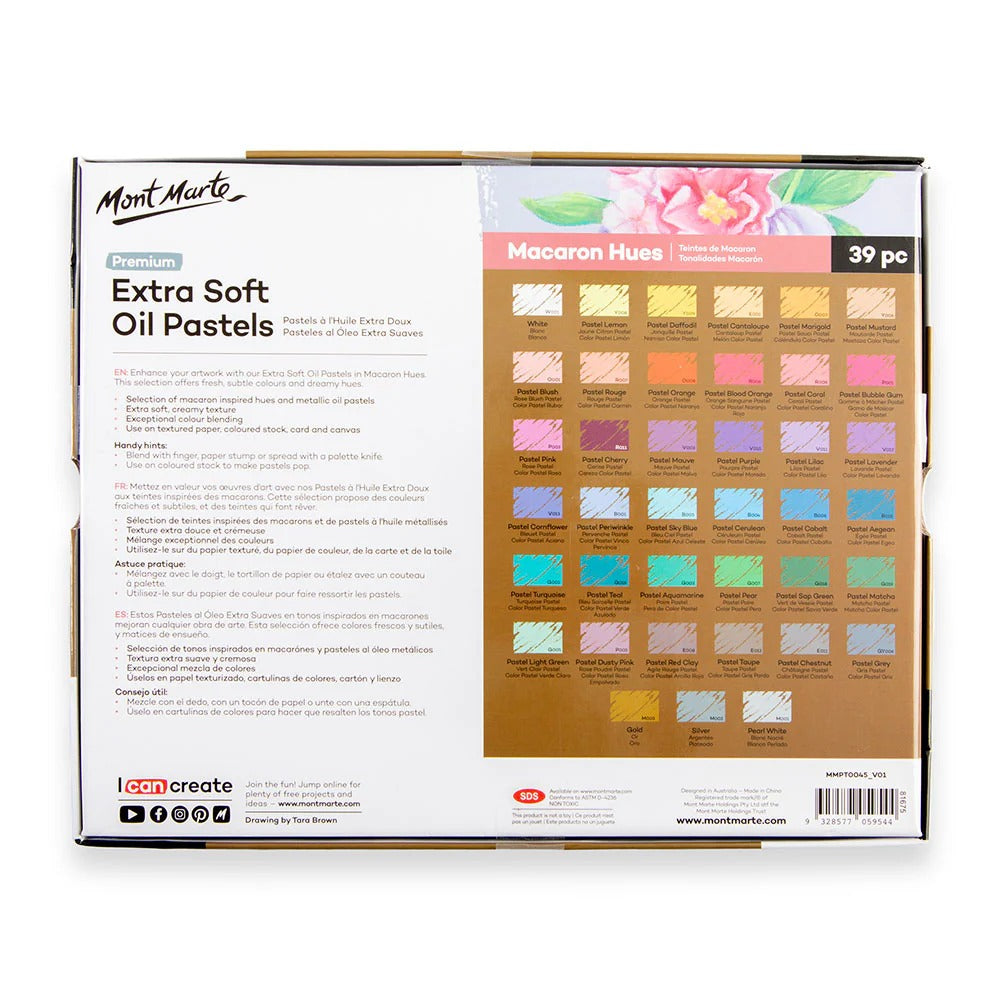 Mont Marte Extra Soft Oil Pastels Macaron Hue 39pc