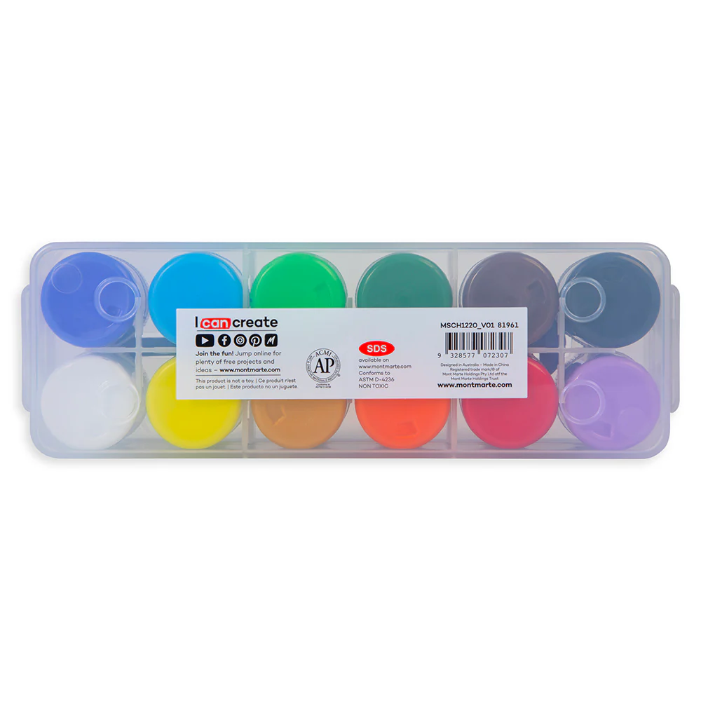 Mont Marte Acrylic Colour Paint Set 12pc x 20ml - Clear Case