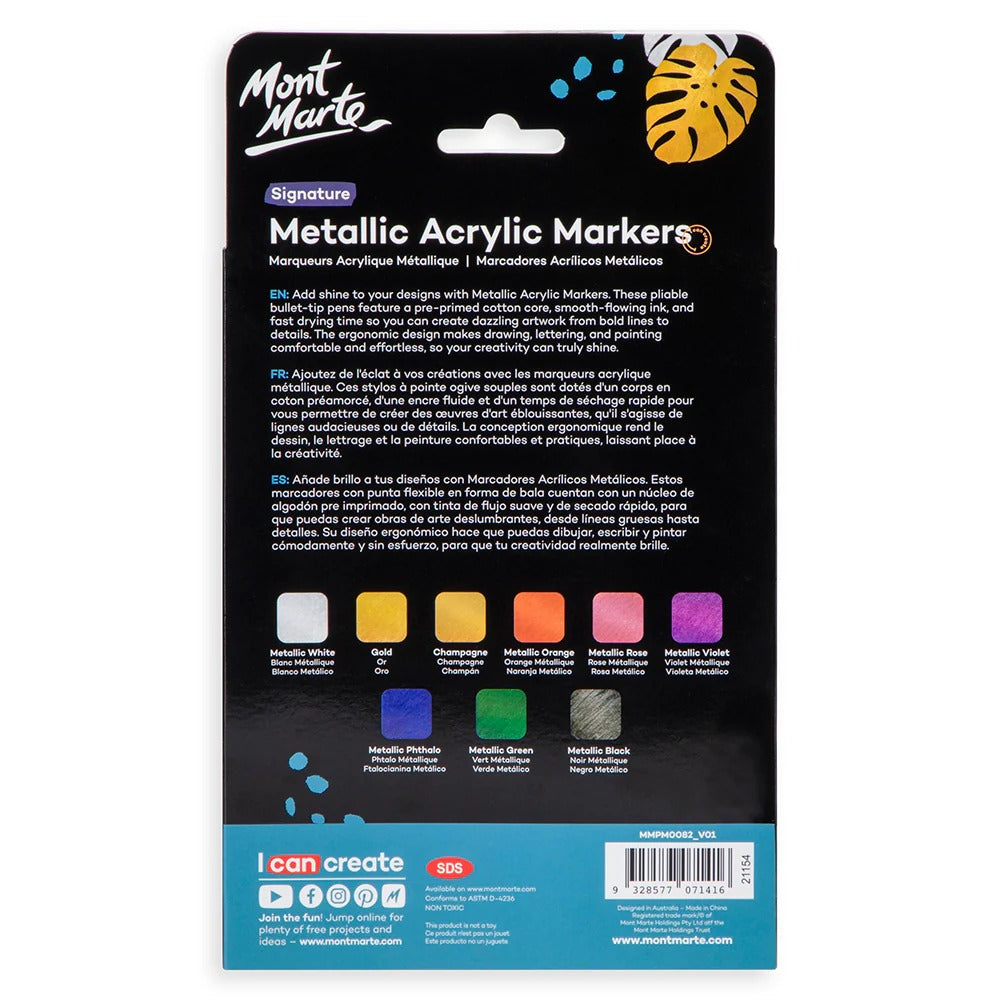 Mont Marte Metallic Acrylic Markers 9pc