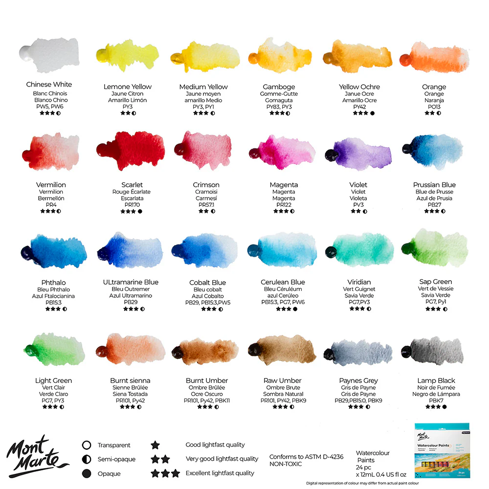 Mont Marte Watercolour Paint Set 24pc x 12ml