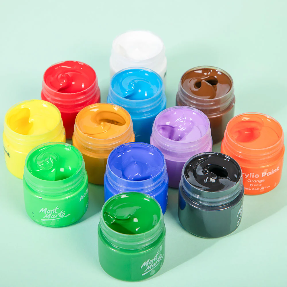 Mont Marte Acrylic Colour Paint Set 12pc x 20ml - Clear Case