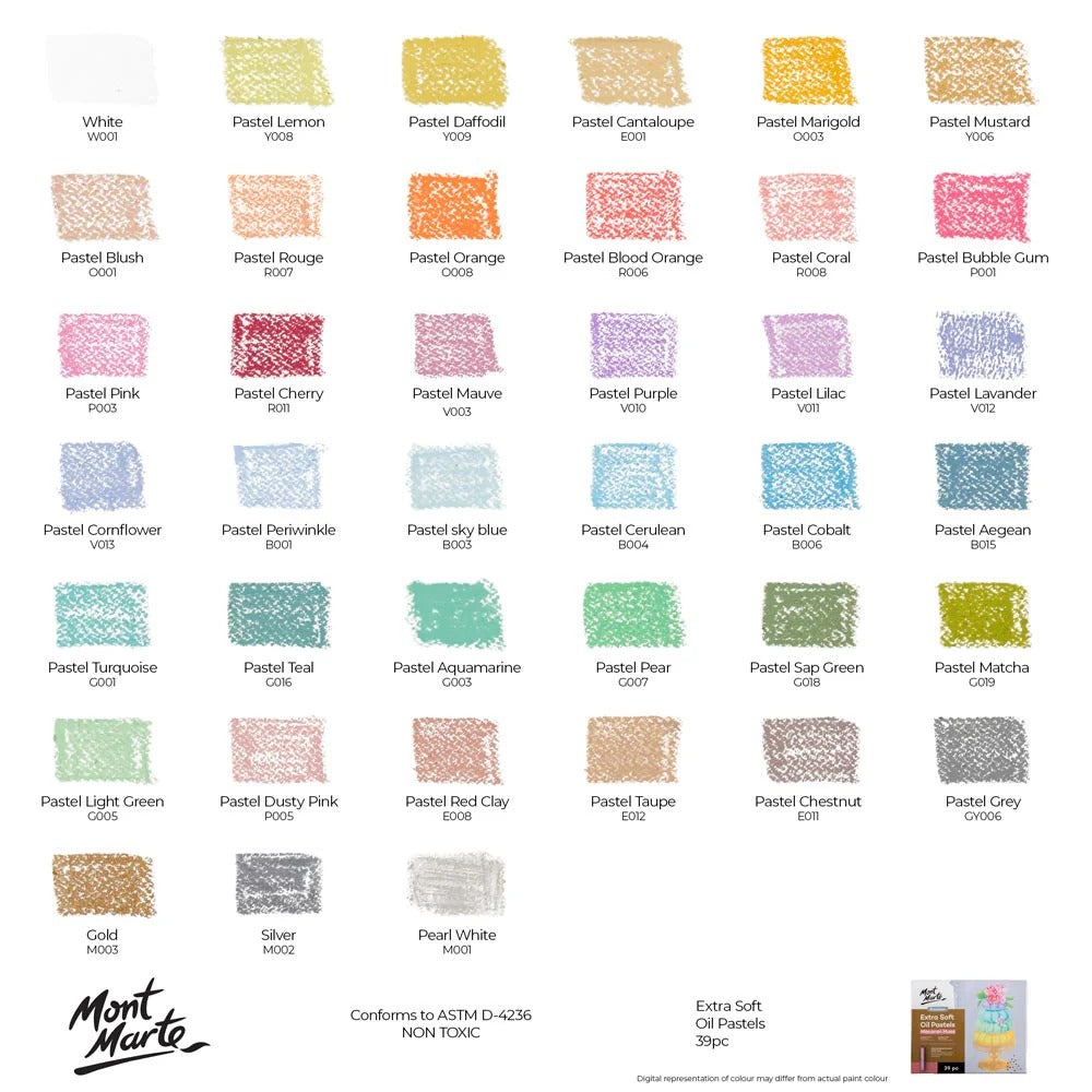 Mont Marte Extra Soft Oil Pastels Macaron Hue 39pc