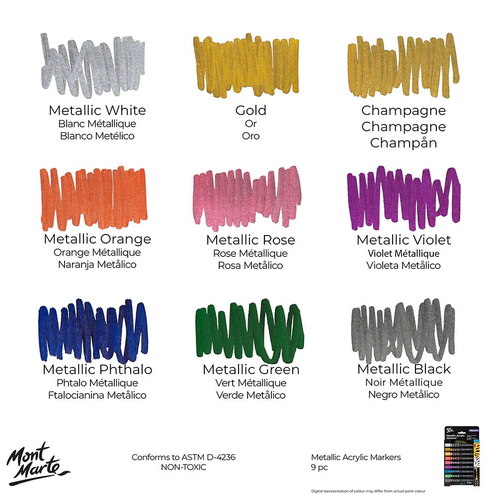 Mont Marte Metallic Acrylic Markers 9pc