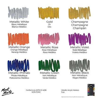 Mont Marte Metallic Acrylic Markers 9pc