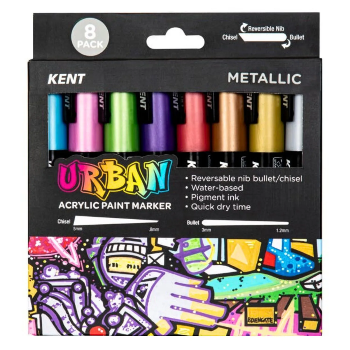 Kent Urban Acrylic Paint Marker 6mm Pk 8 - Metallic