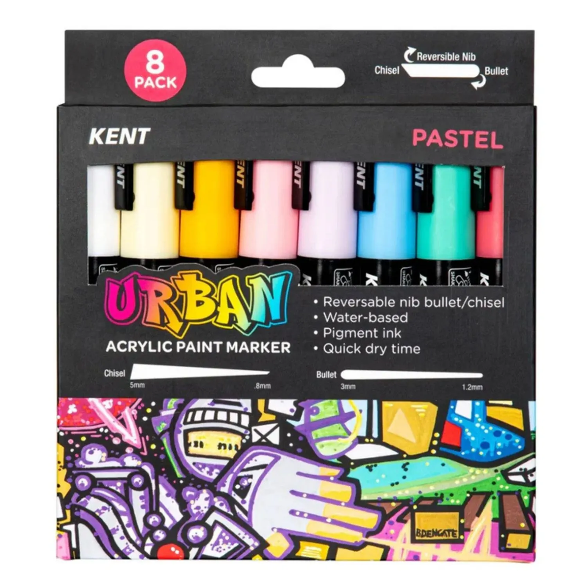 Kent Urban Acrylic Paint Marker 6mm Pk 8 - Pastel