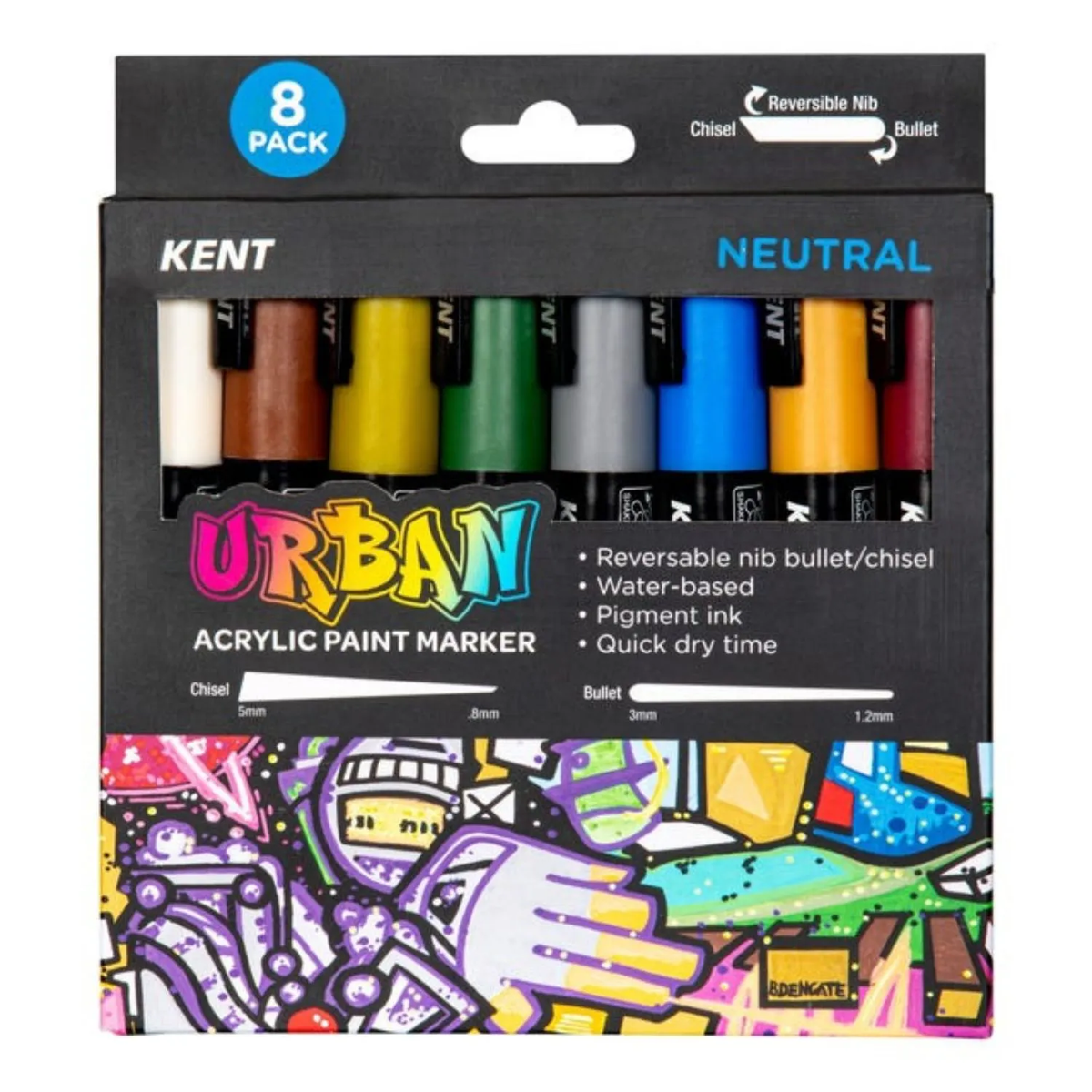 Kent Urban Acrylic Paint Marker 6mm Pk 8 - Neutral