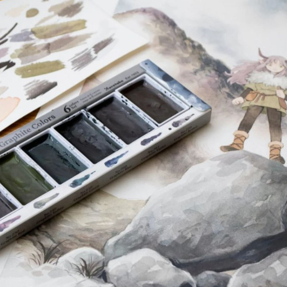 Kuretake Gansai Tambi Watercolours - 6 x Graphite Colours image 4