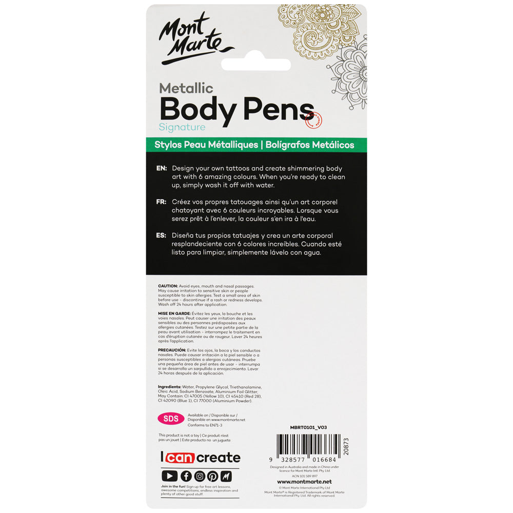 Mont Marte Body Art Markers - Metallic 6pce image 6