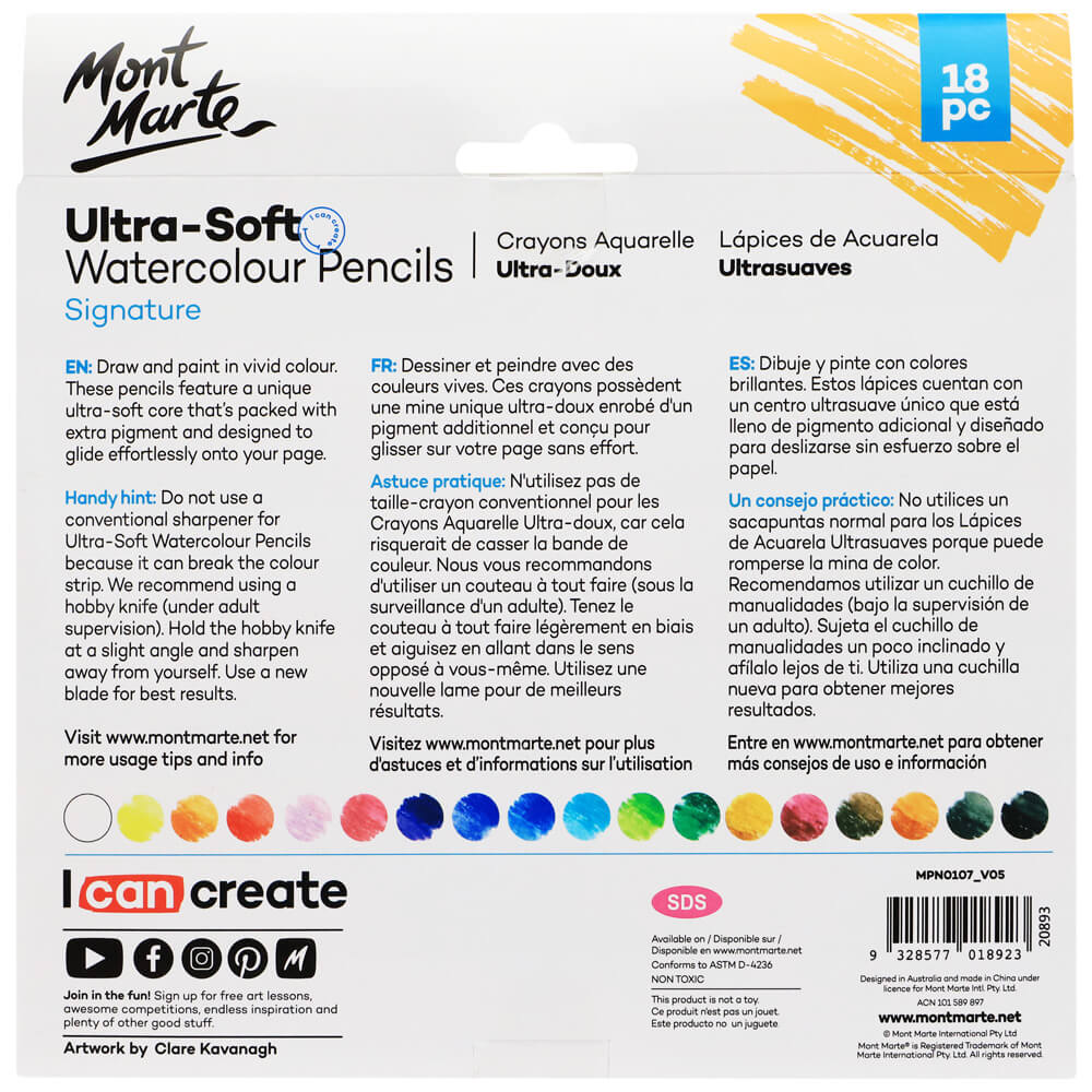 Mont Marte Ultra-Soft Watercolour Pencils 18pce image 3