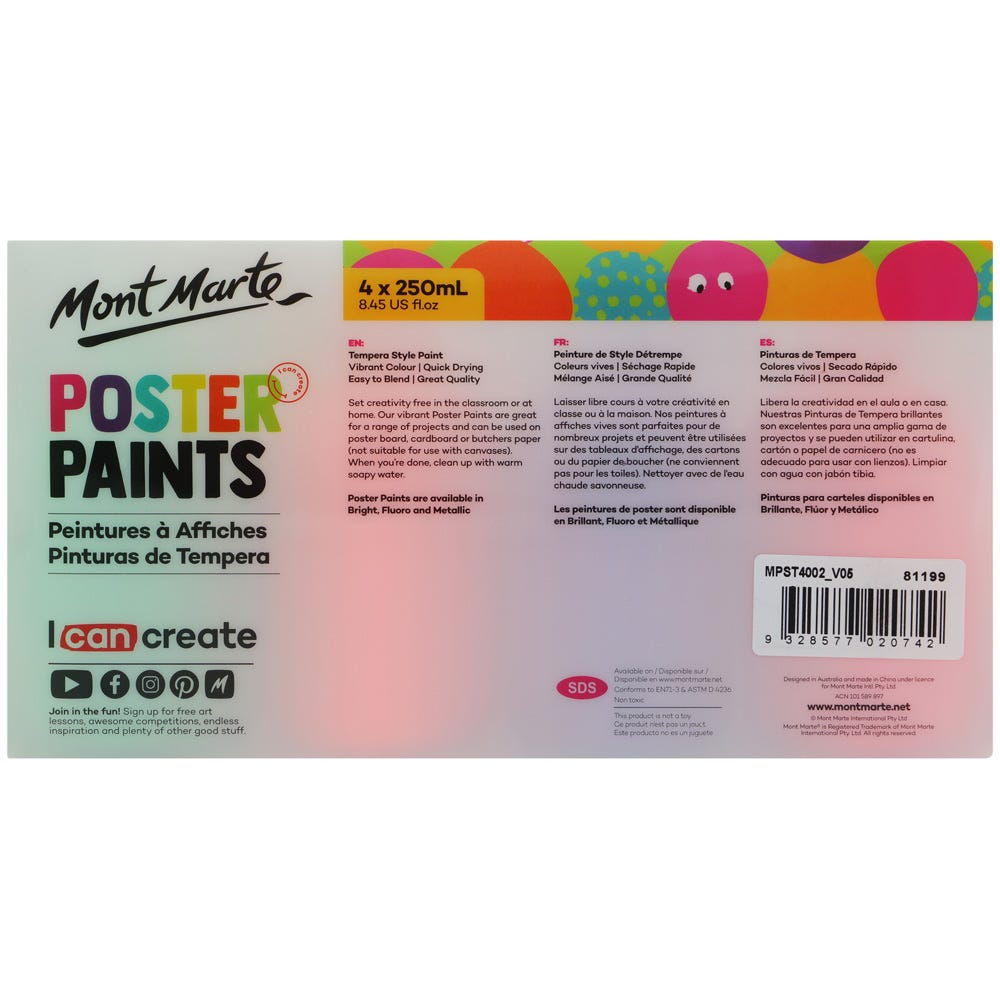 Mont Marte Kids Poster Paint 250ml 4pce - Fluro image 5
