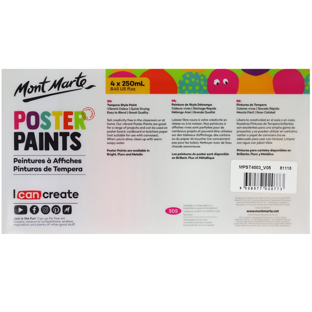 Mont Marte Kids Poster Paint 250ml 4pce - Metallic image 4