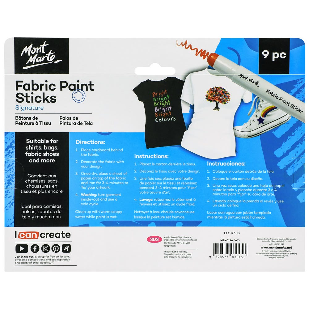 Mont Marte Solid Fabric Paint Sticks 9pce image 7