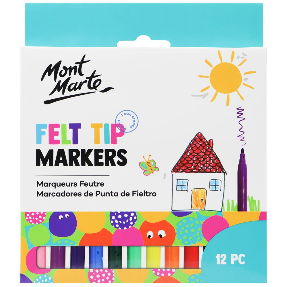Mont Marte Kids Felt Tip Markers 12pce - Basics image 4