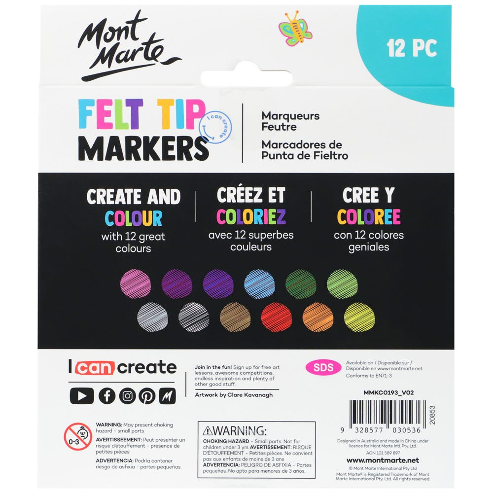 Mont Marte Kids Felt Tip Markers 12pce - Basics image 6