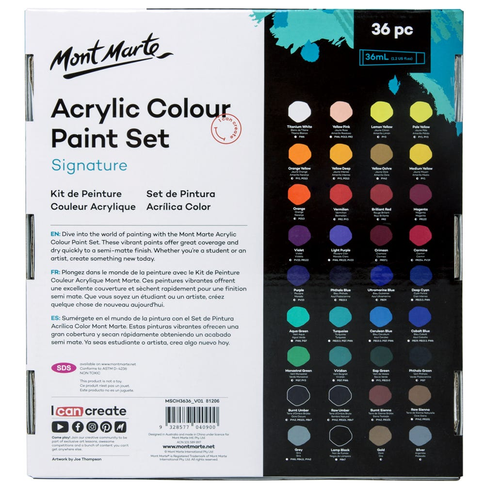 Mont Marte Acrylic Colour Paint Set 36pc x 36ml image 5