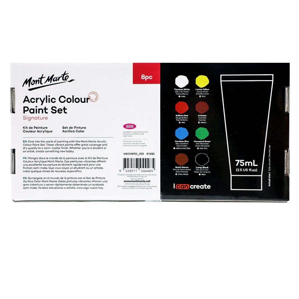 Mont Marte Acrylic Colour Paint Set 8pc x 75ml image 4