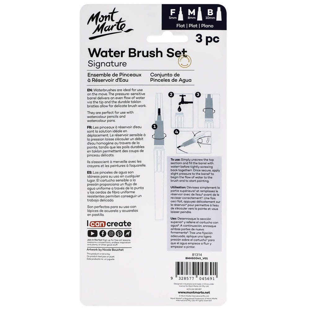 Mont Marte Water Brush Set Flat 3pc image 5