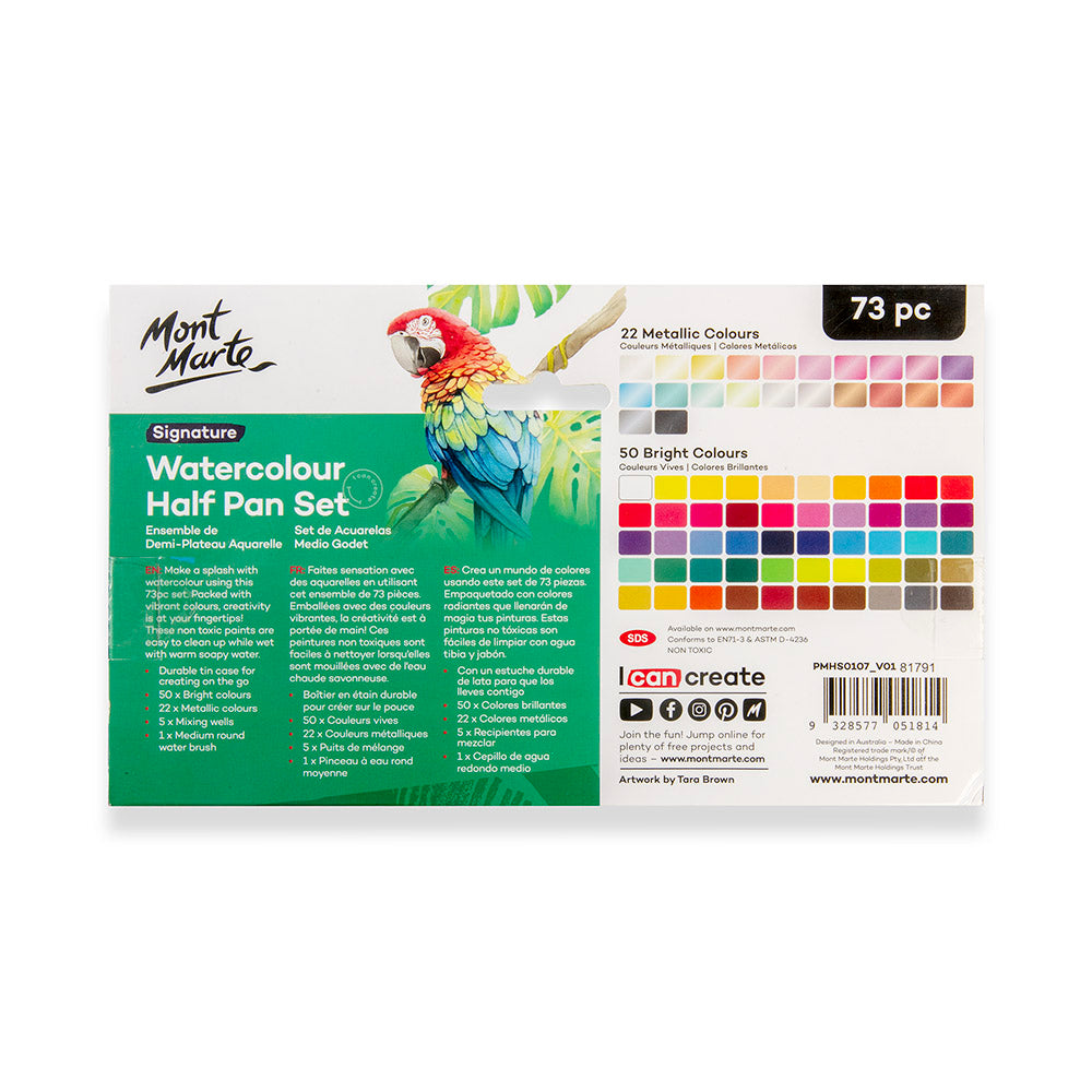 Mont Marte Watercolour Half Pan Set 73pc in Tin image 11