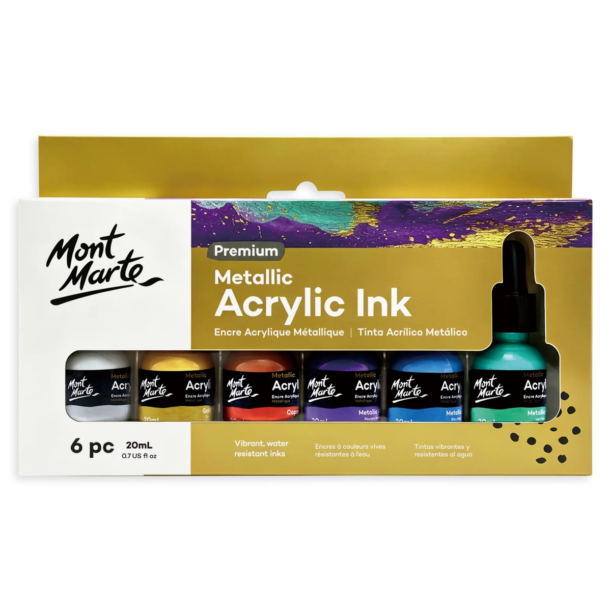 Mont Marte Metallic Acrylic Ink 6pc x 20ml
