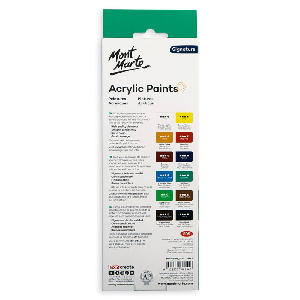 Mont Marte Acrylic Paint Set 12pc x 8ml Default Title