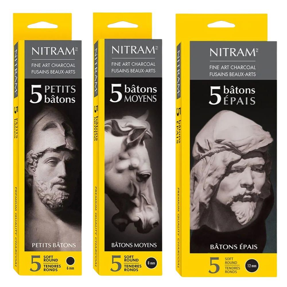 Nitram Fine Charcoal Baton Epais 5 x Soft Round 12mm image 3
