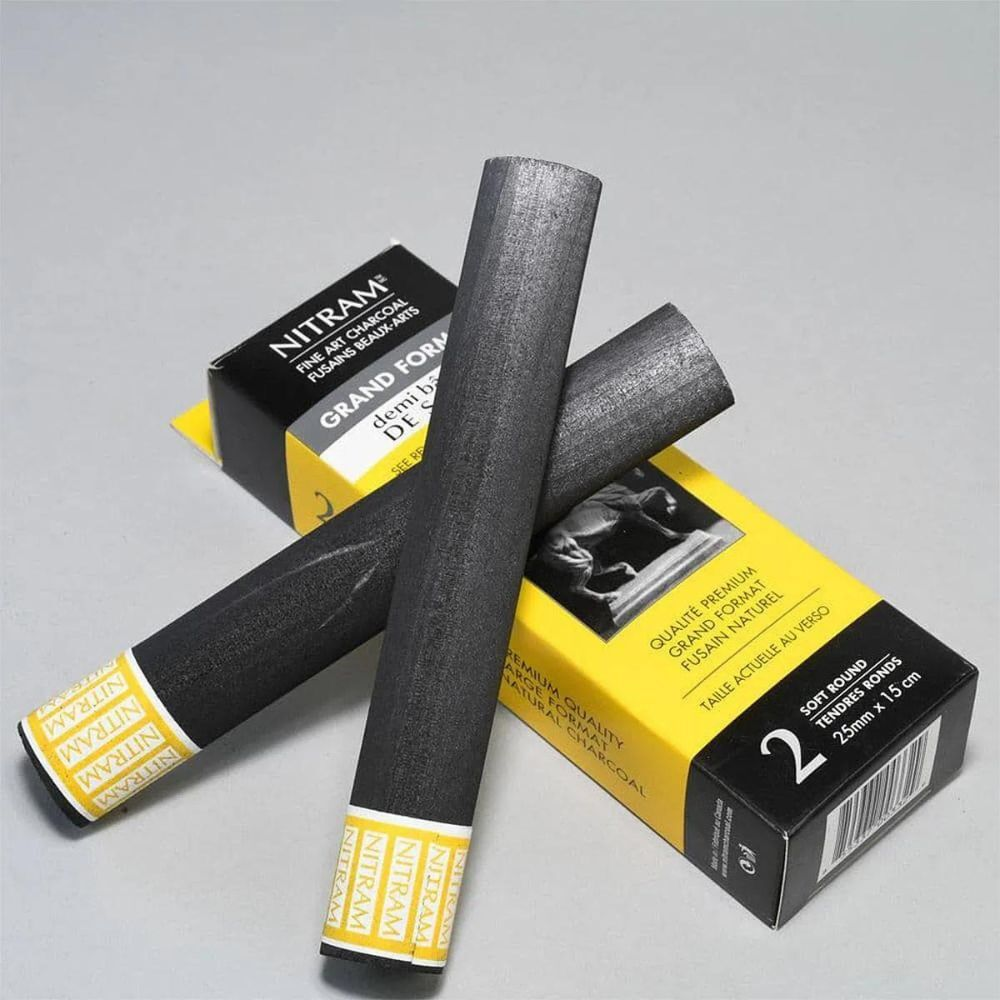 Nitram Fine Charcoal Demi Baton 2 x Soft Round 25mmx15cm image 2