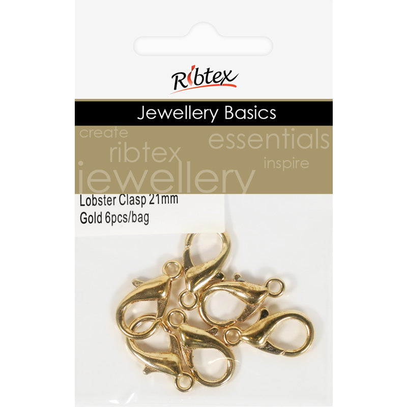 Ribtex Lobster Clasp 21mm Gold 6pcs