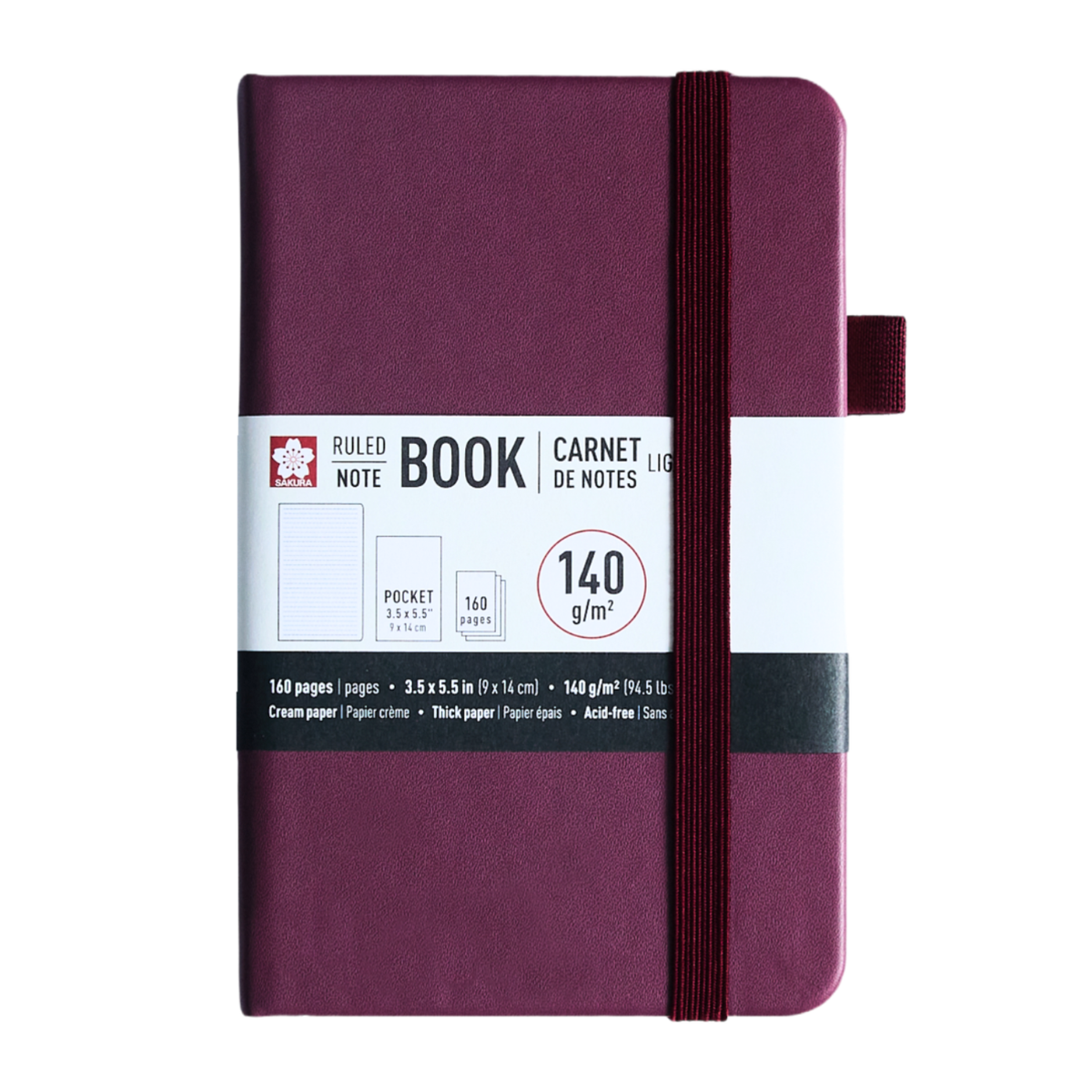 Sakura Ruled Hard Cover Notebook A6 - 9x14cm MULBERRY