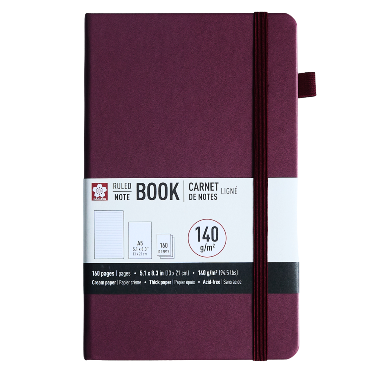 Sakura Ruled Hard Cover Notebook A5 - 13x21cm MULBERRY