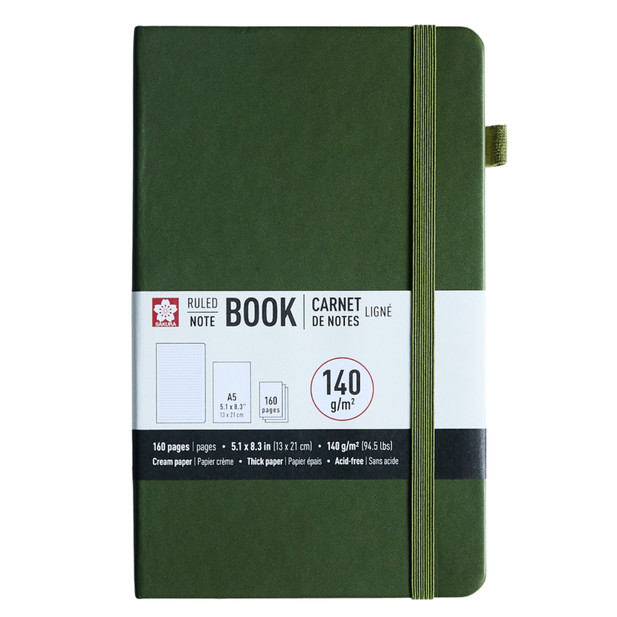 Sakura Ruled Hard Cover Notebook A5 - 13x21cm Pine Needle