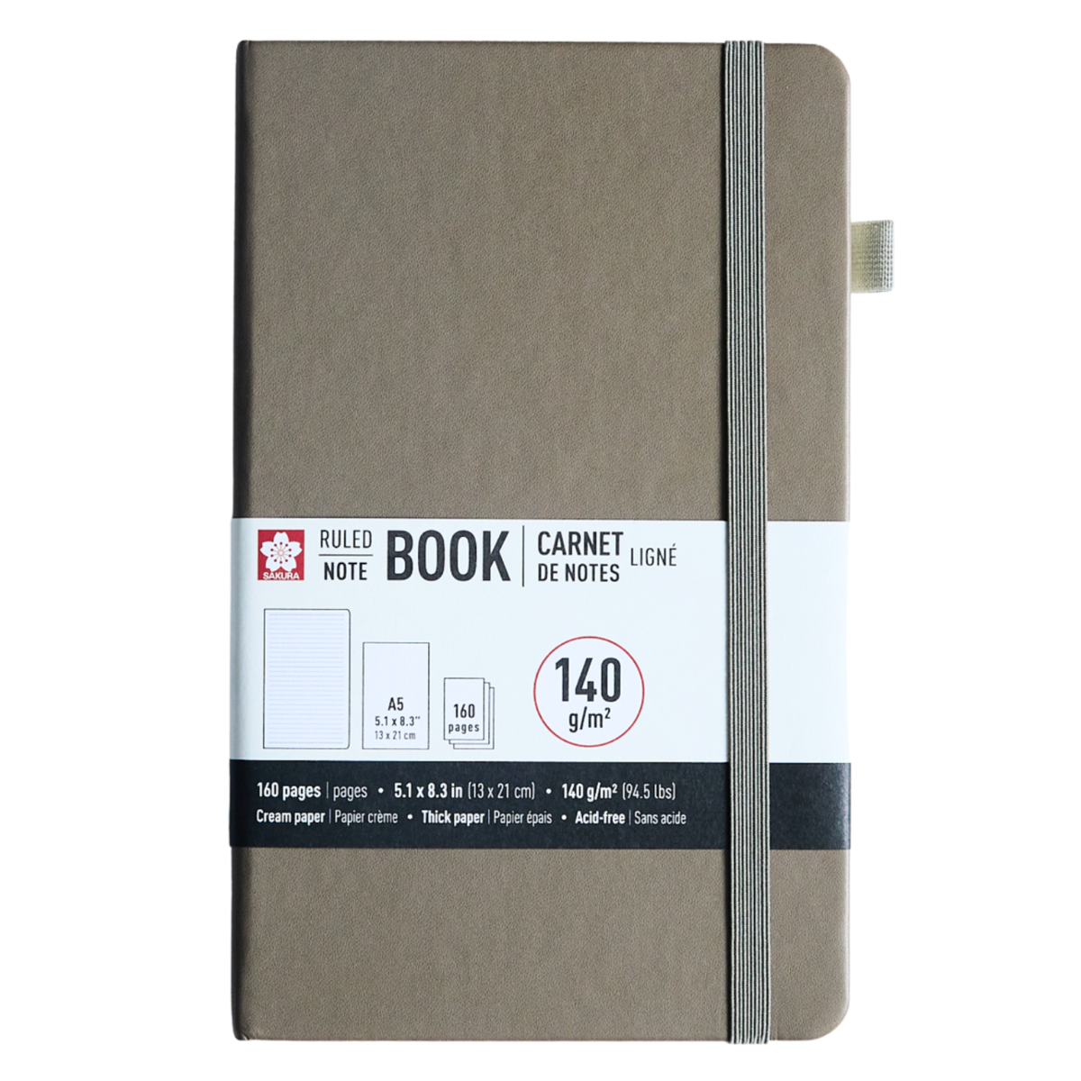 Sakura Ruled Hard Cover Notebook A5 - 13x21cm Cinder