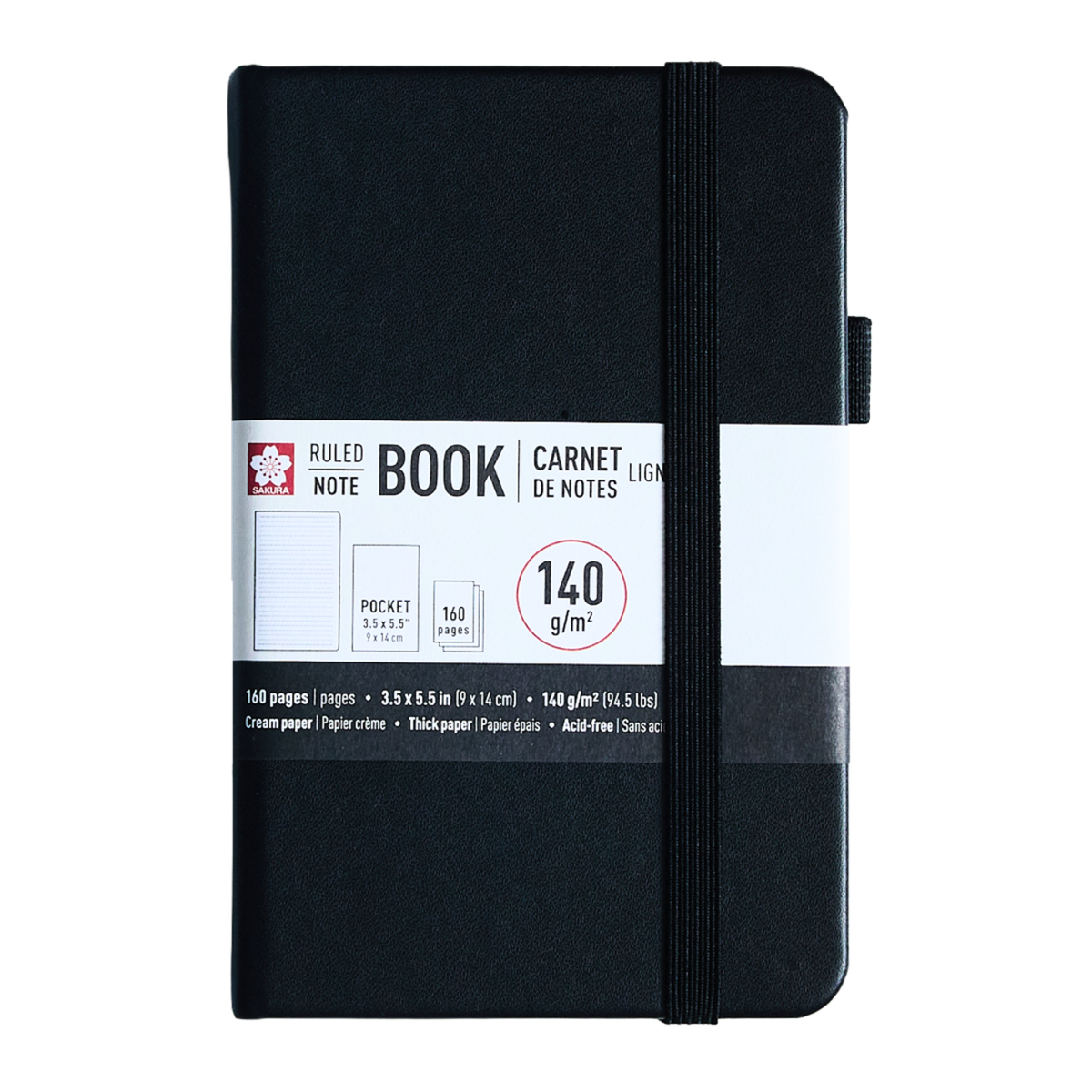 Sakura Ruled Hard Cover Notebook A6 - 9x14cm BLACK