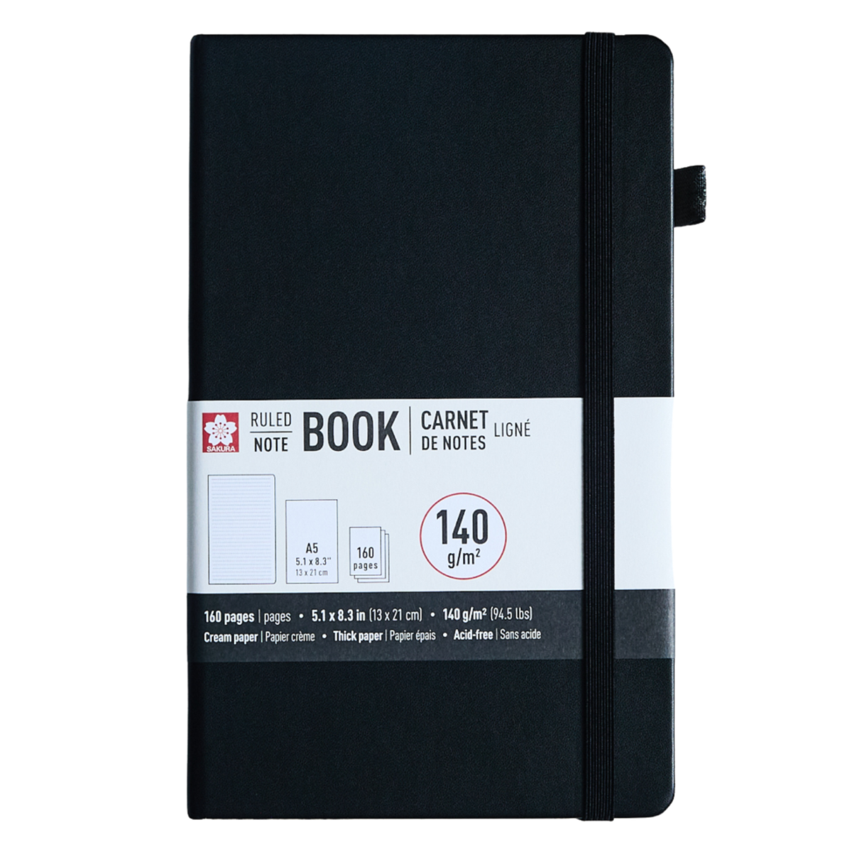 Sakura Ruled Hard Cover Notebook A5 - 13x21cm BLACK