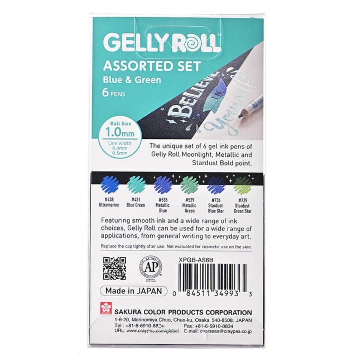 Gelly Roll Blue & Green Assorted 6pc Set