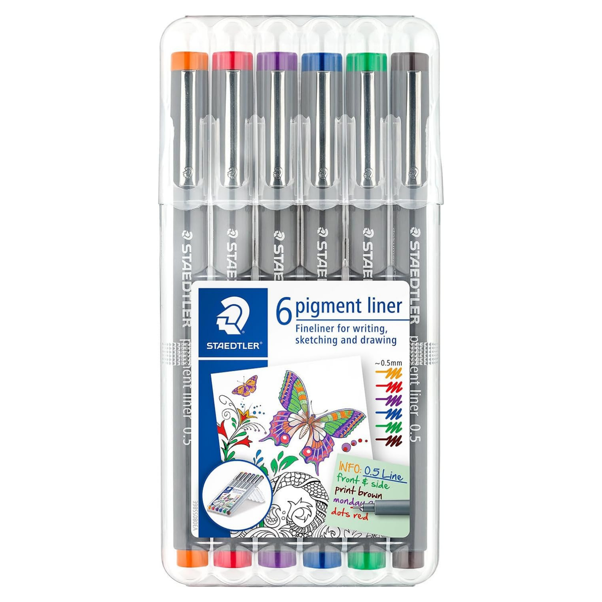 Staedtler Pigment Liner 0.5mm 6 pc wallet - Assorted Colours Set 2