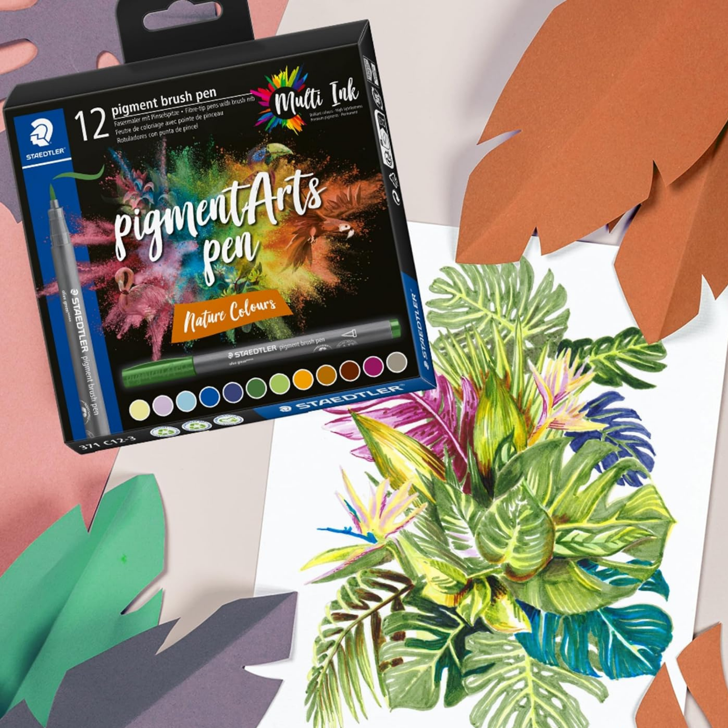 Staedtler Pigment Arts Brush Pen 371 - Nature Colours 12 pcs image 2