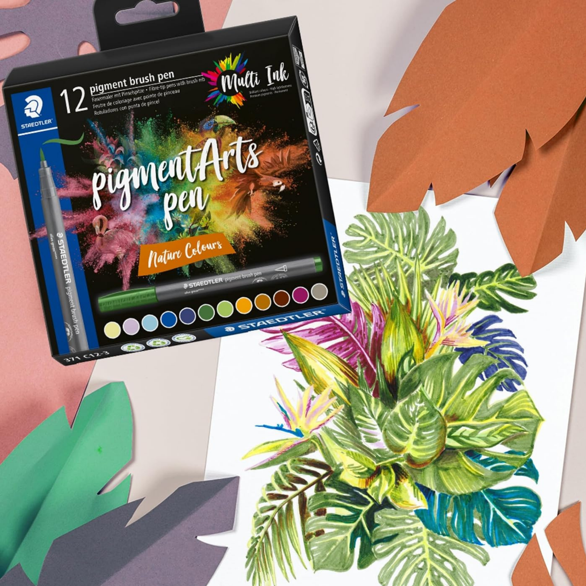 Staedtler Pigment Arts Brush Pen 371 - Nature Colours 12 pcs image 2