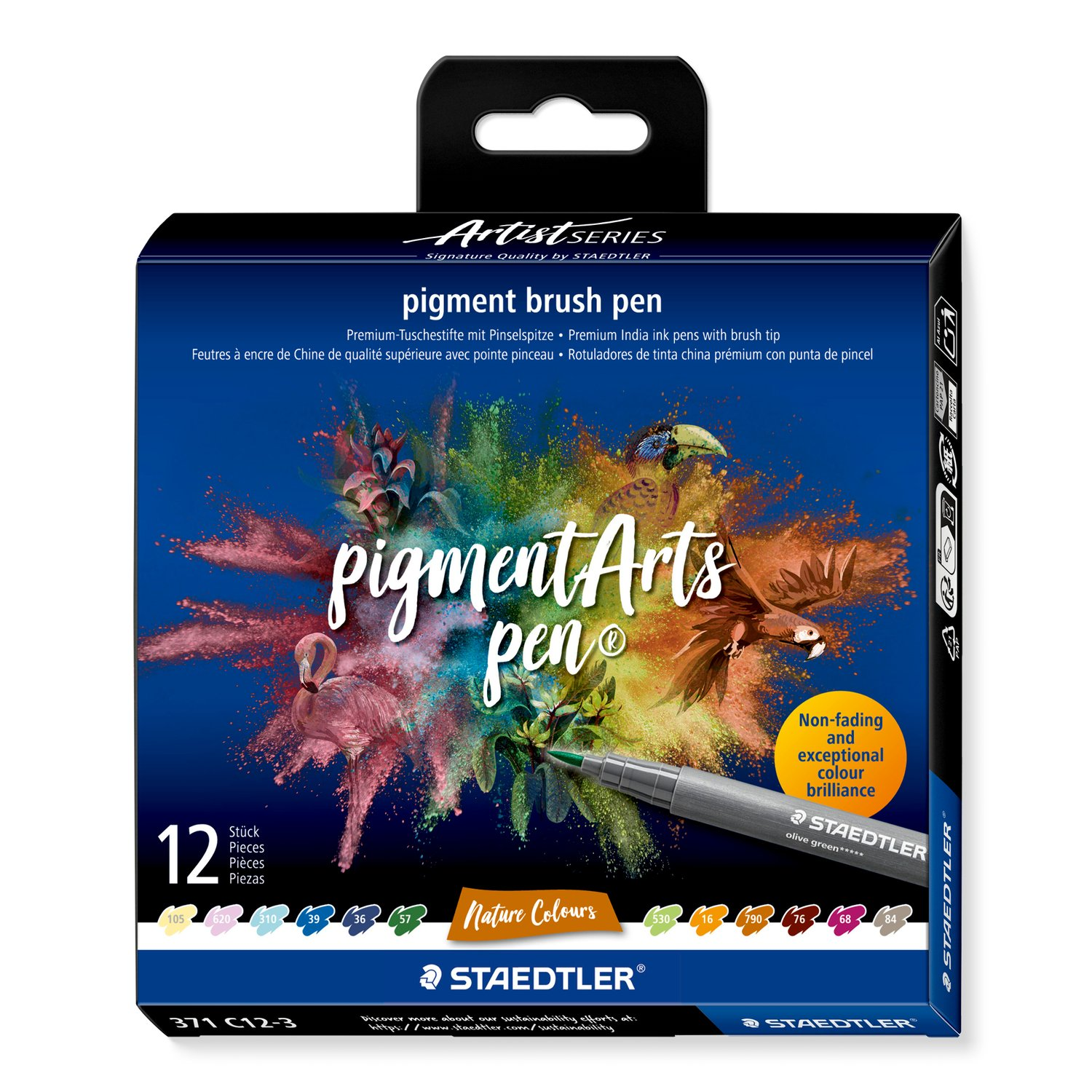Staedtler Pigment Arts Brush Pen 371 - Nature Colours 12 pcs